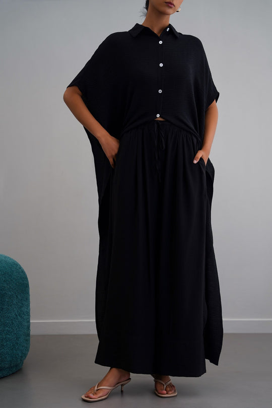 BLACK BATWING KAFTAN-DRESS