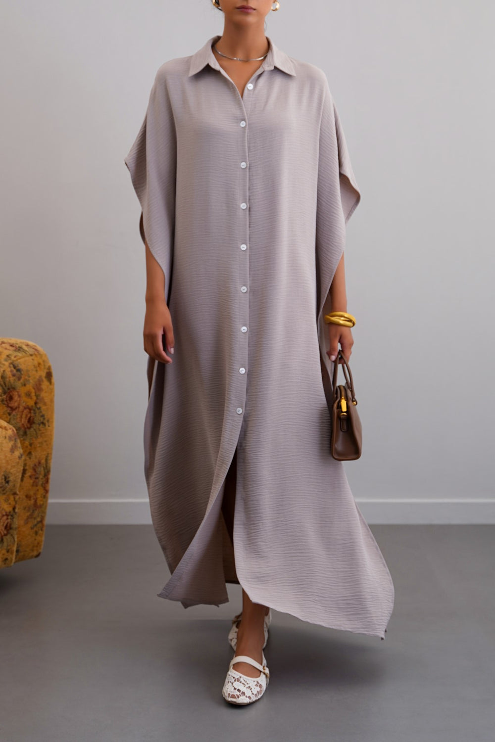 SLATE GREY BATWING KAFTAN-DRESS