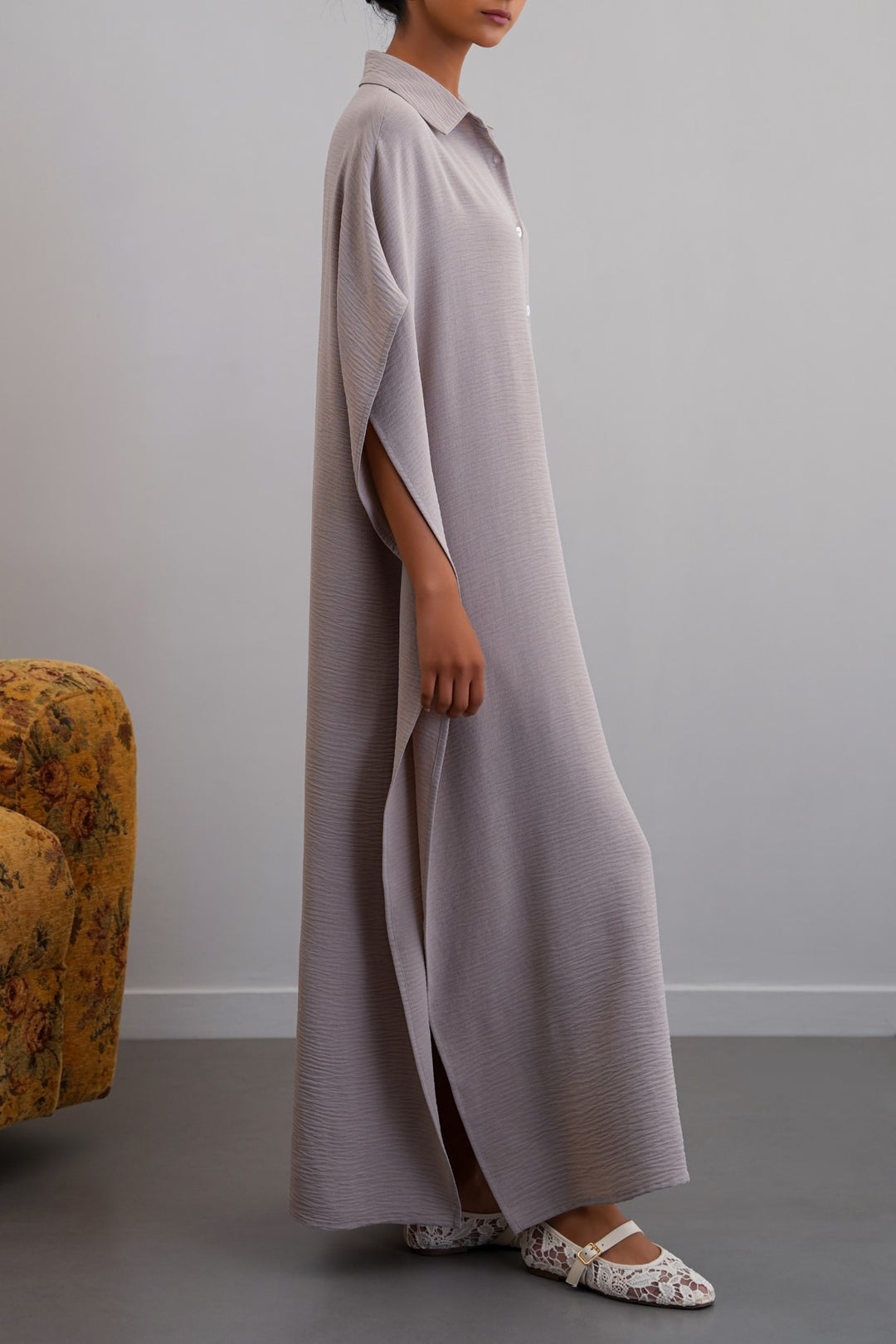SLATE GREY BATWING KAFTAN-DRESS