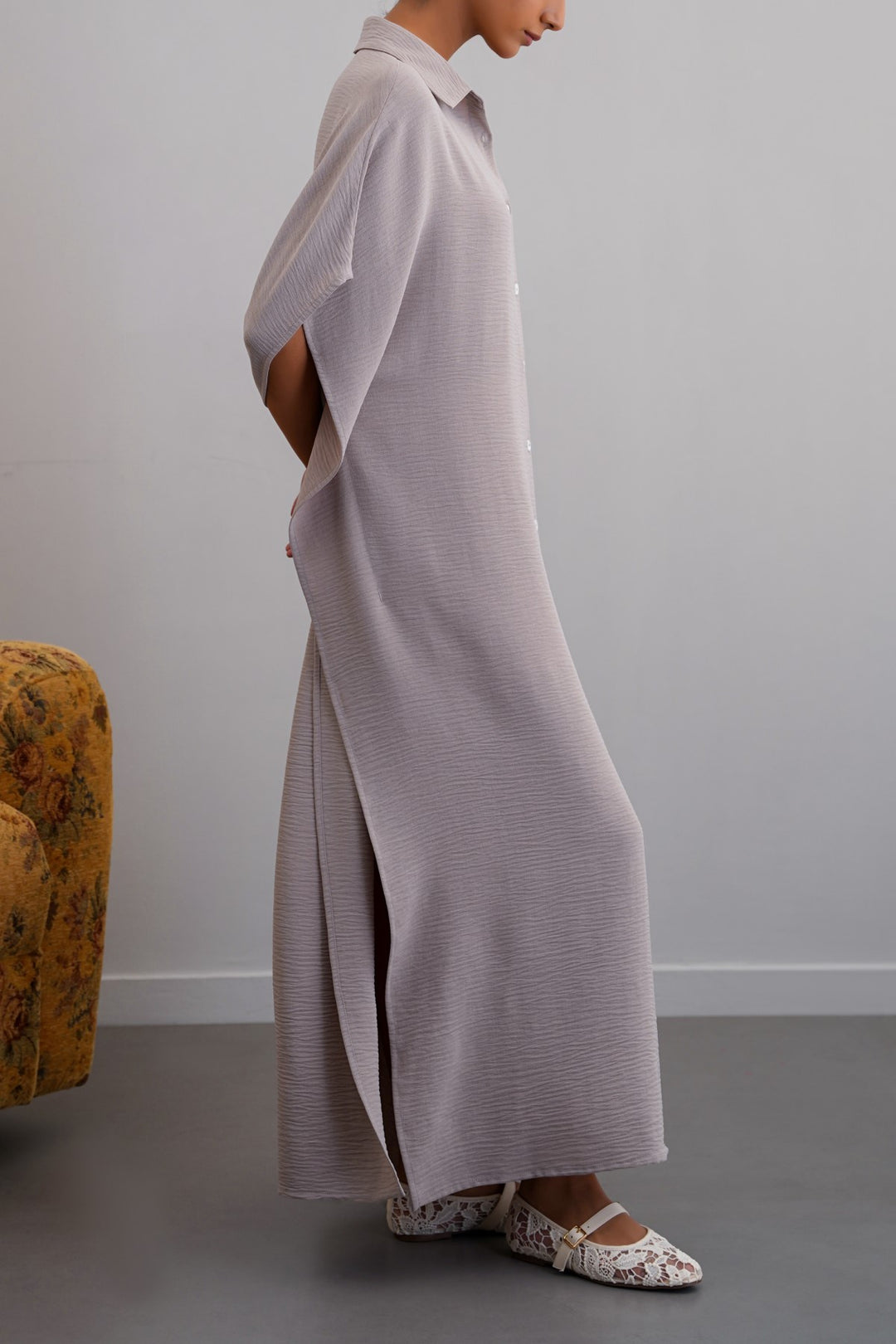 SLATE GREY BATWING KAFTAN-DRESS