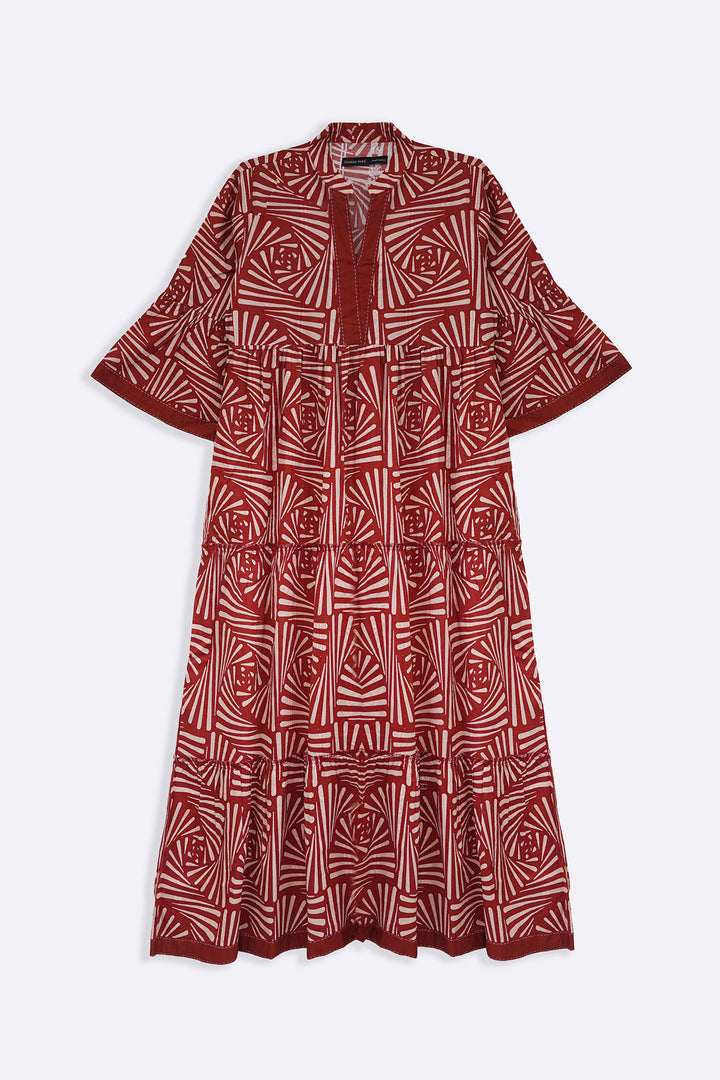 RUST CINNAMON EMBROIDERED DRESS