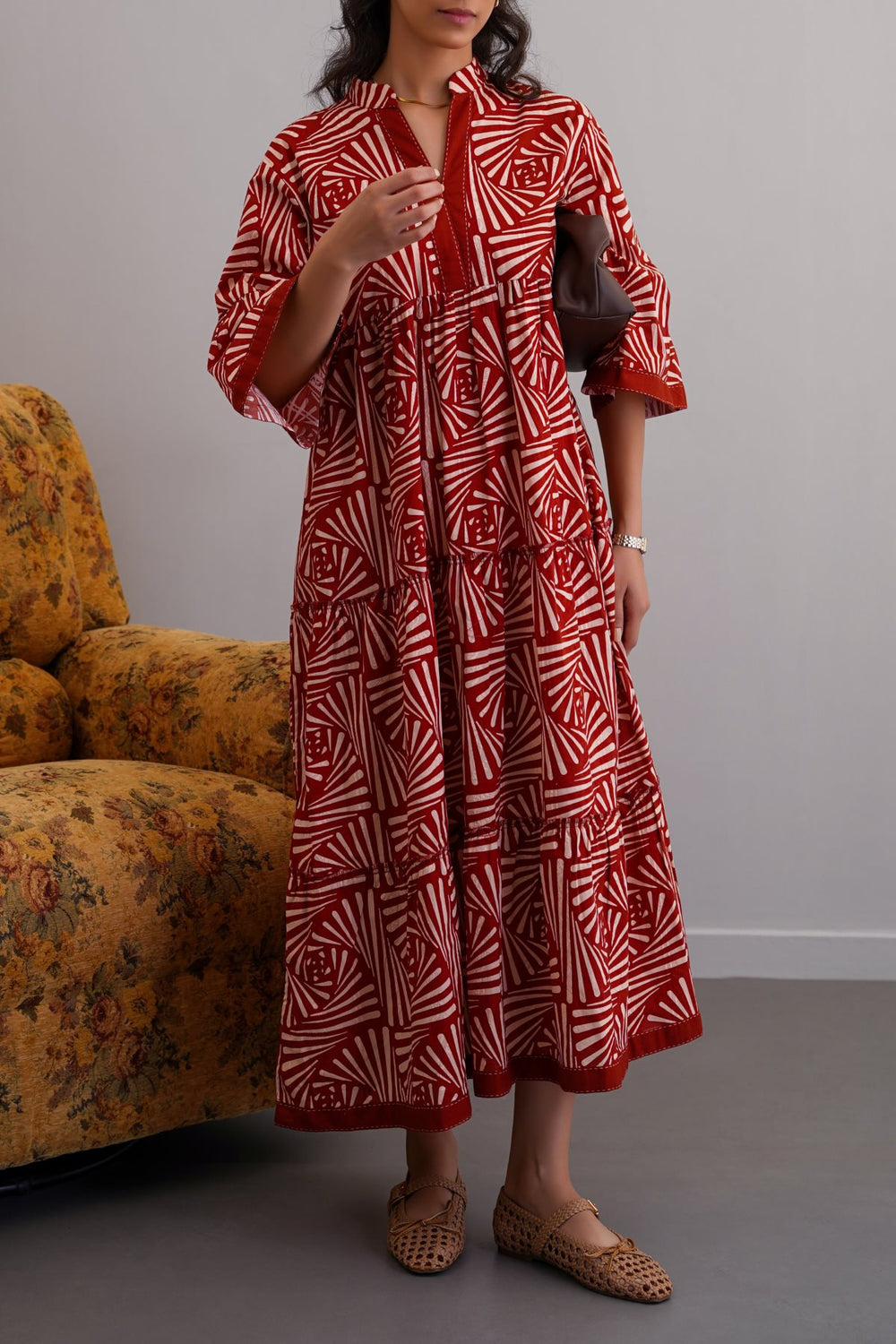 RUST CINNAMON EMBROIDERED DRESS