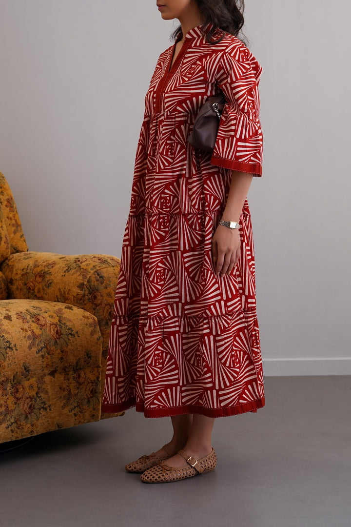 RUST CINNAMON EMBROIDERED DRESS