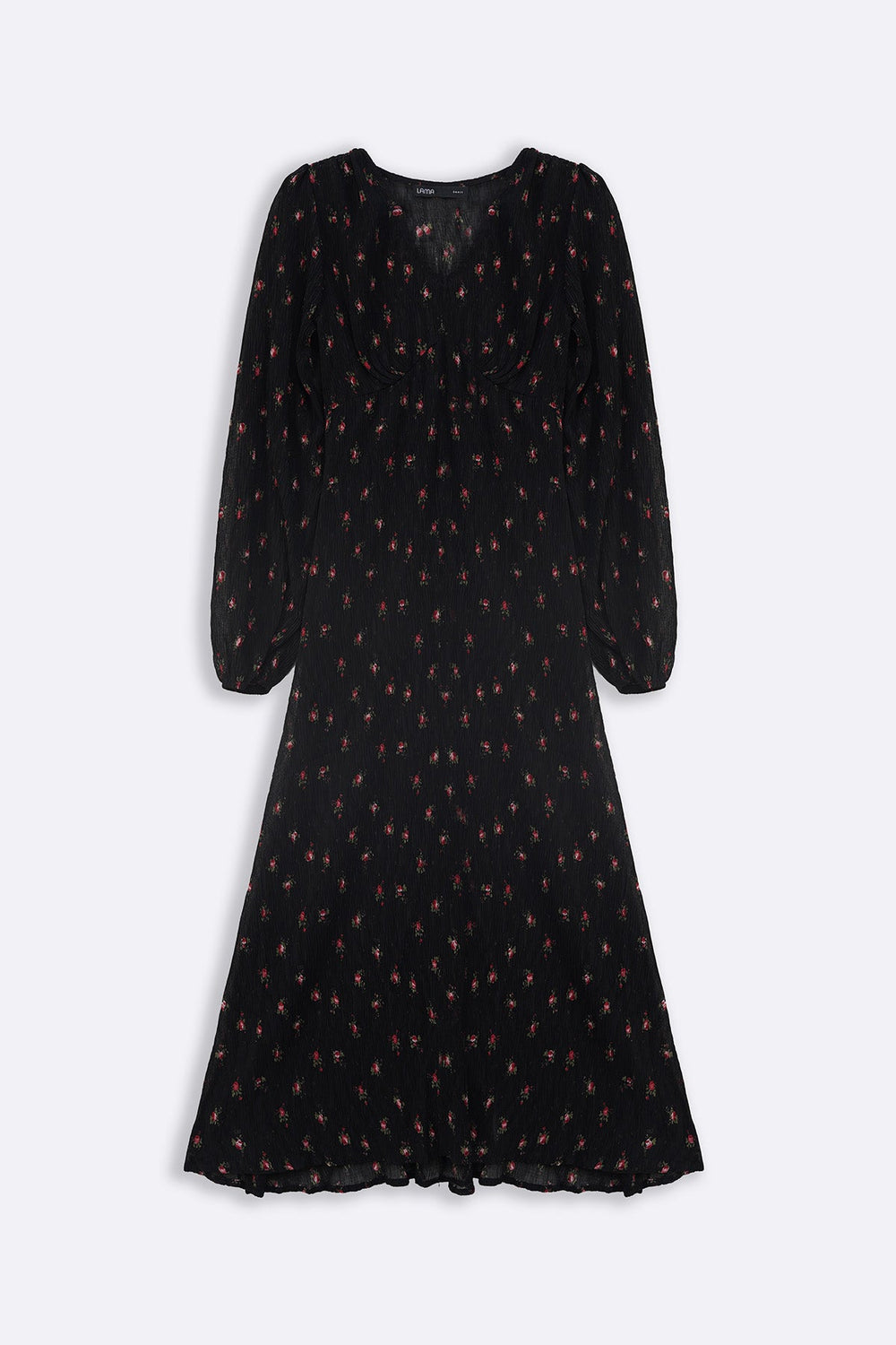 BLACK PRINTED MIDI DRESS