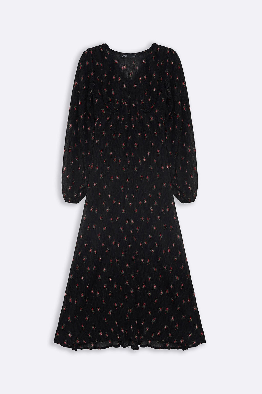 BLACK PRINTED MIDI DRESS