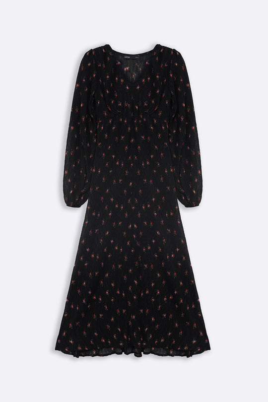BLACK PRINTED MIDI DRESS