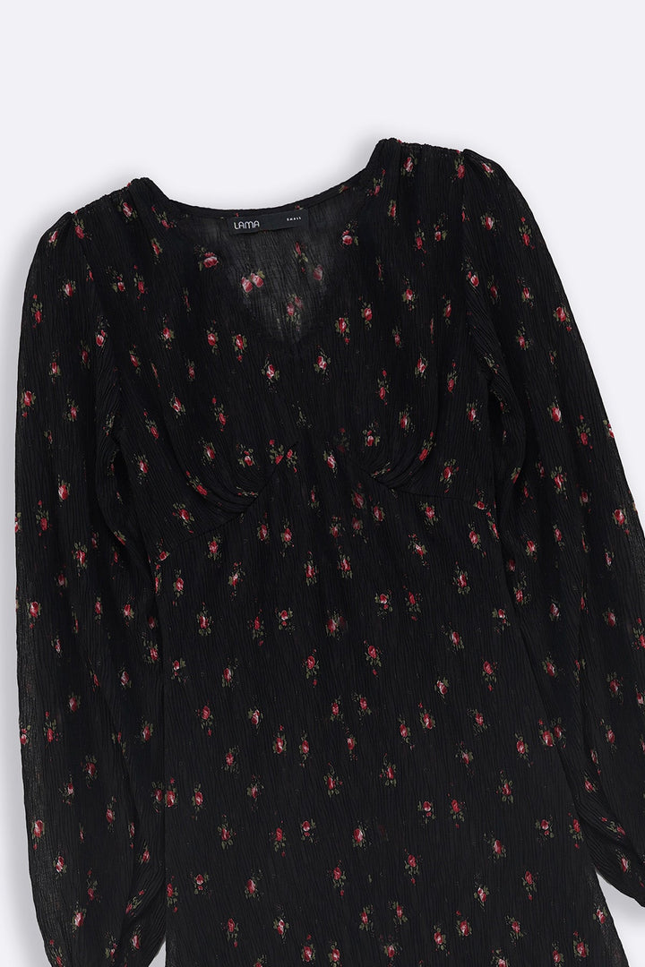 BLACK PRINTED MIDI DRESS