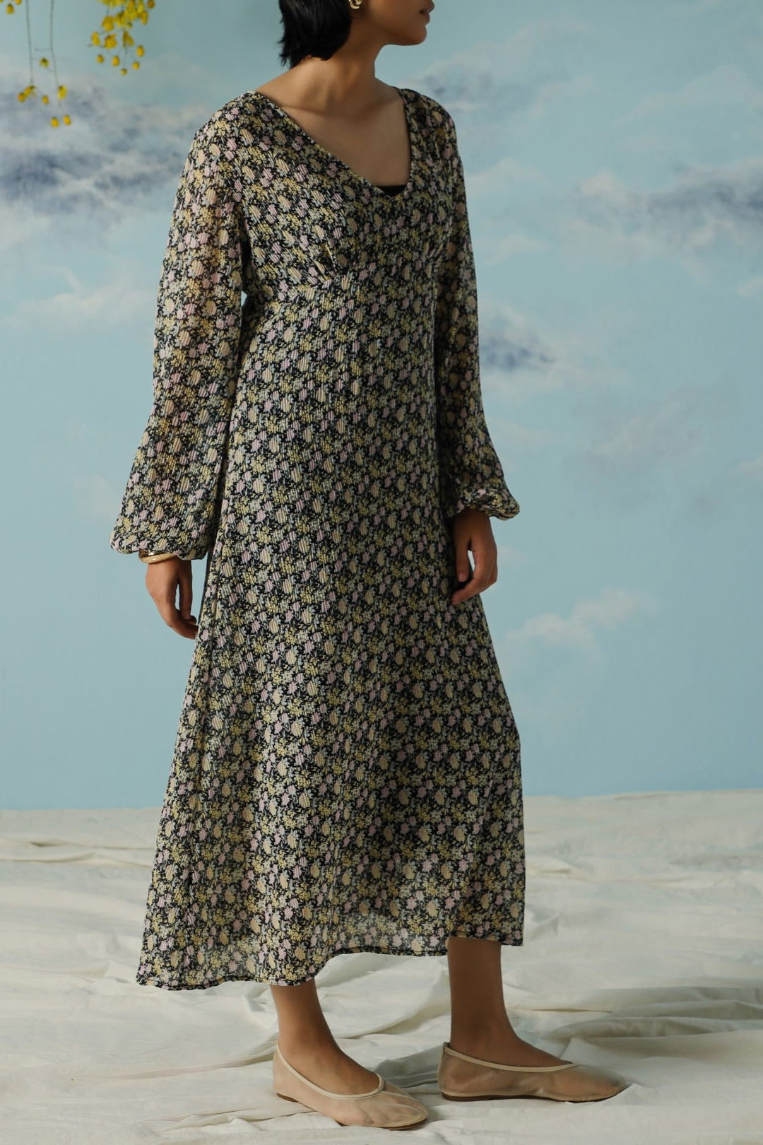 GREEN PRINTED MIDI DRESS