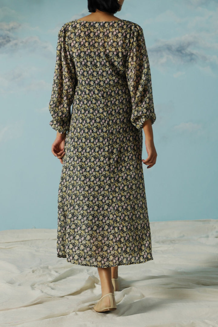 GREEN PRINTED MIDI DRESS