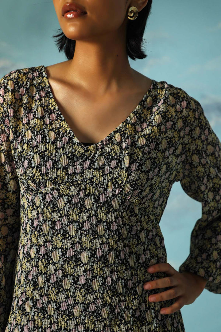 GREEN PRINTED MIDI DRESS