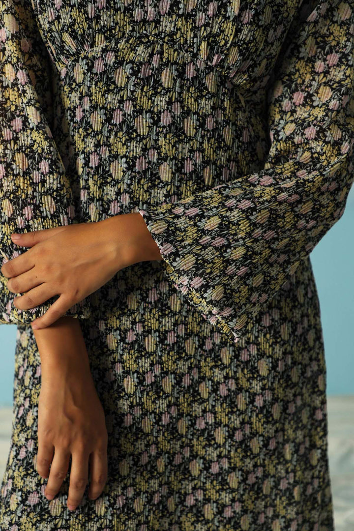 GREEN PRINTED MIDI DRESS