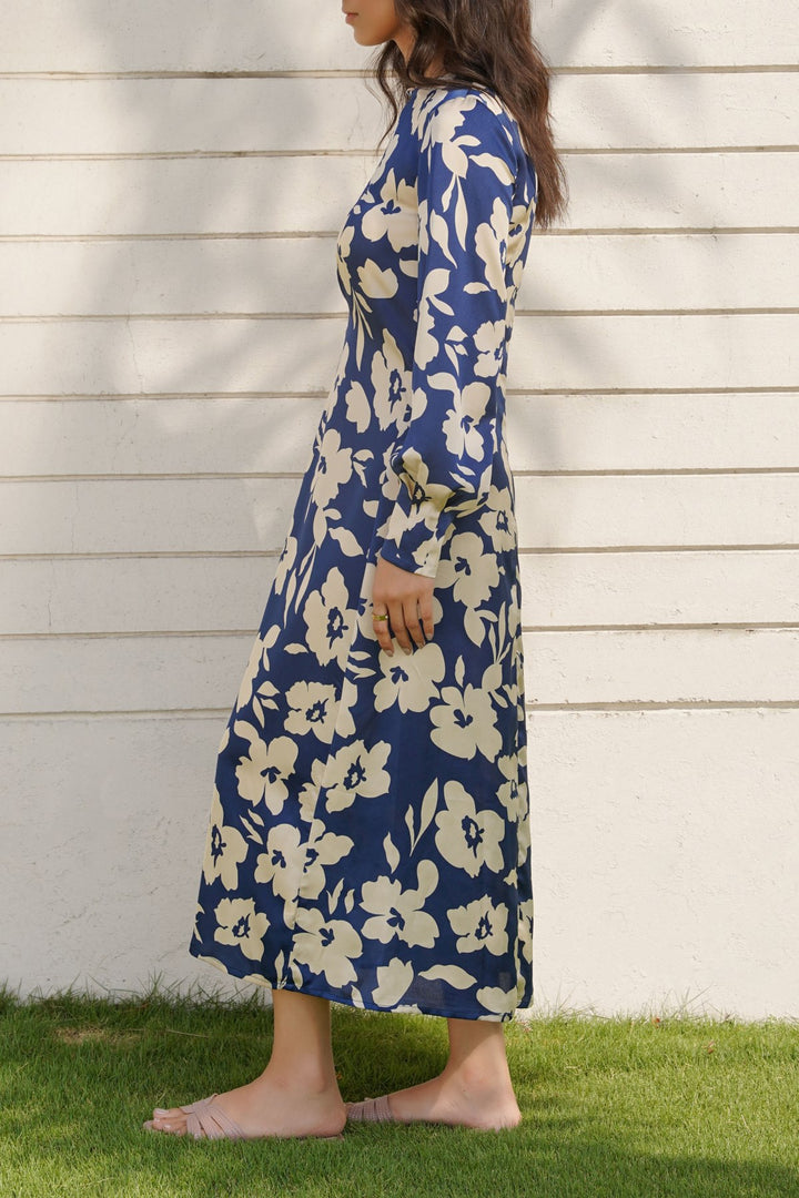BLUE PRINTED SILK DRESS