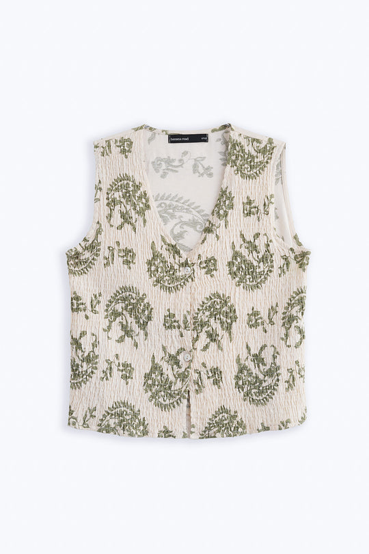 GREEN BLUE SMOCKED VEST