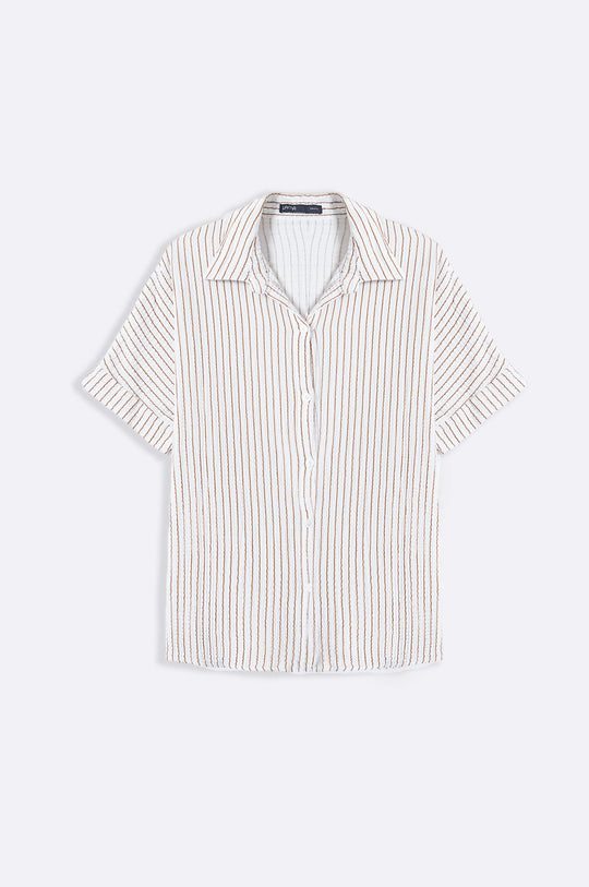 TAUPE STRIPED MUSLIN SHIRT