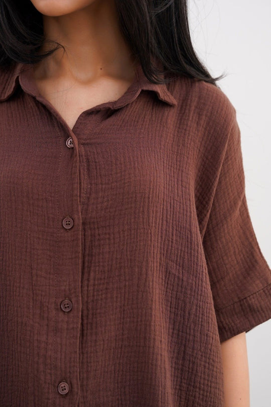 BROWN ORGANIC MUSLIN SHIRT