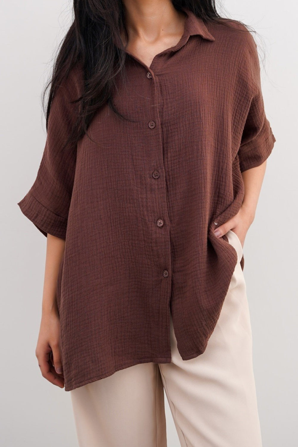BROWN ORGANIC MUSLIN SHIRT