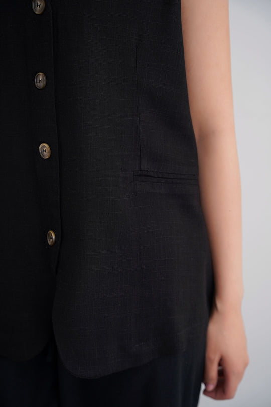 BLACK CASUAL LINEN VEST