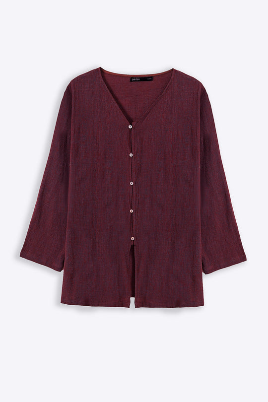 WINE PURE COTTON GAUZE BLOUSE