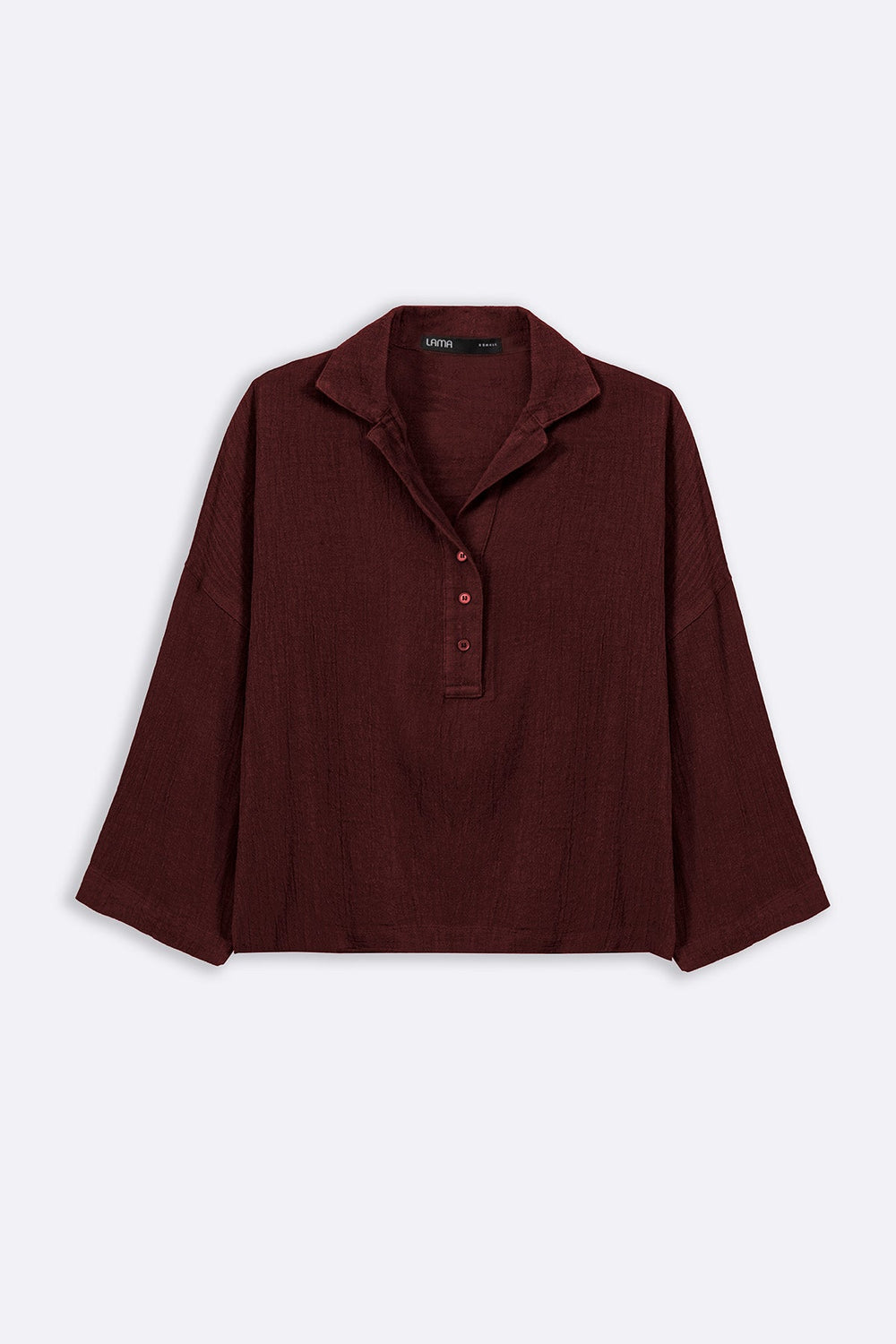 BROWN LINEN HALF PLACKET SHIRT