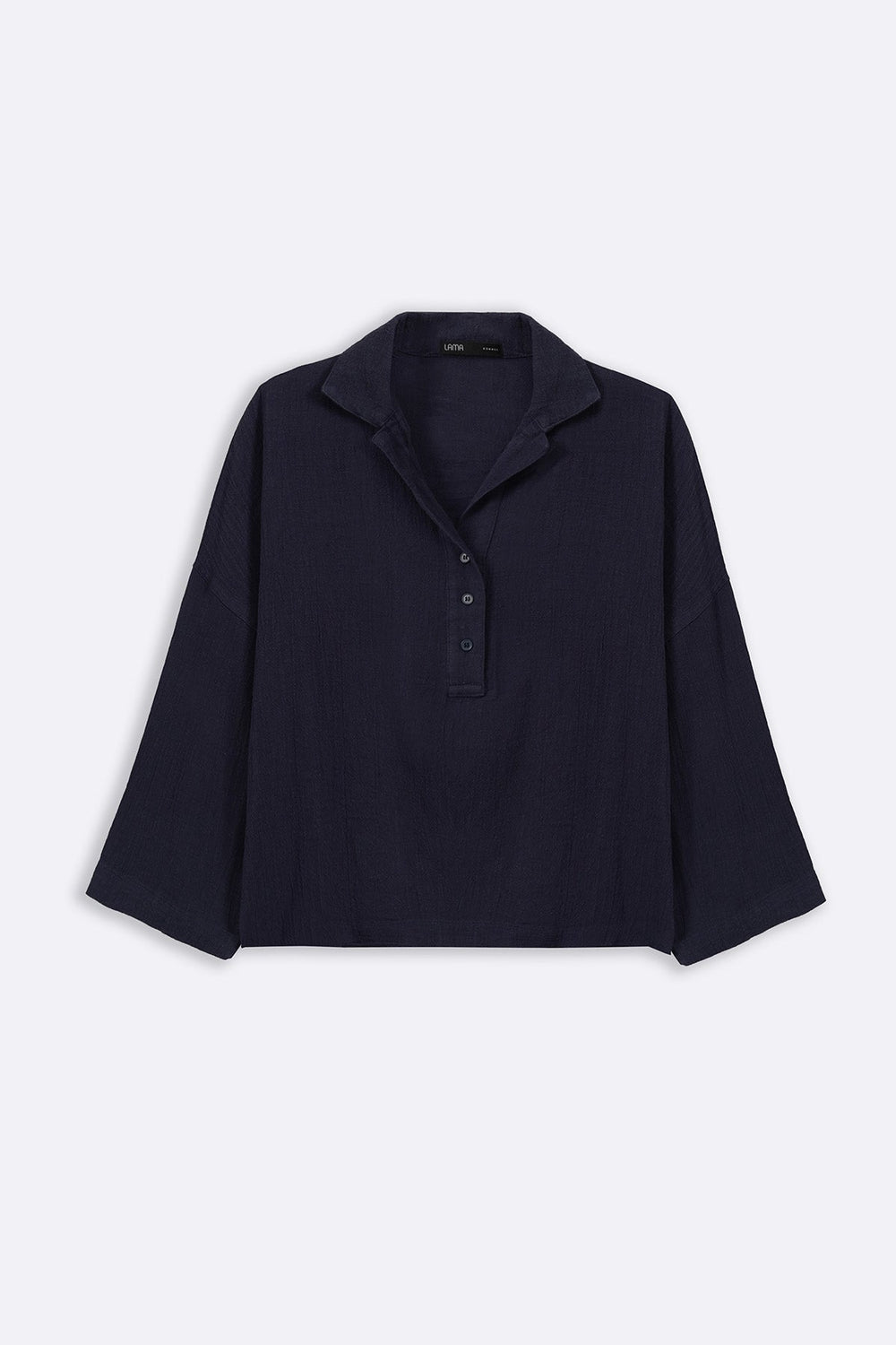 NAVY LINEN HALF PLACKET SHIRT