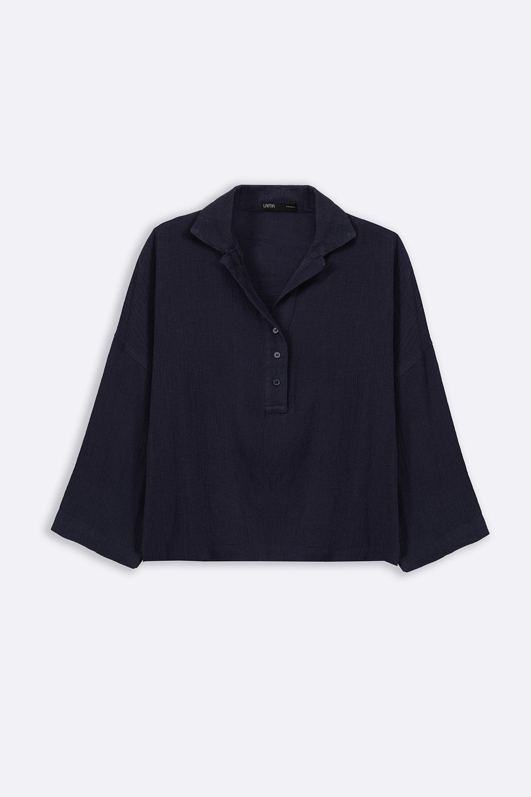 NAVY LINEN HALF PLACKET SHIRT
