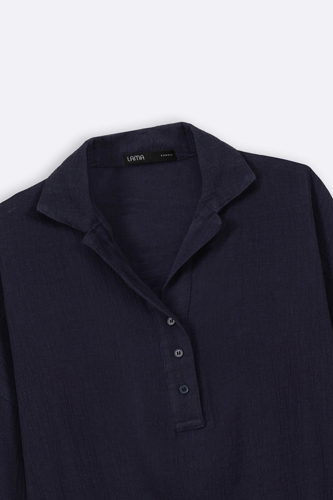 NAVY LINEN HALF PLACKET SHIRT