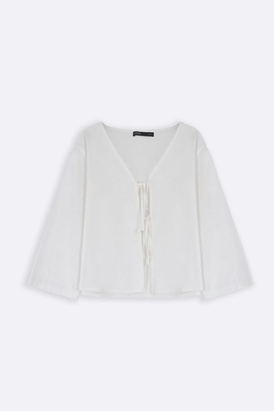 WHITE LINEN BOW BLOUSE