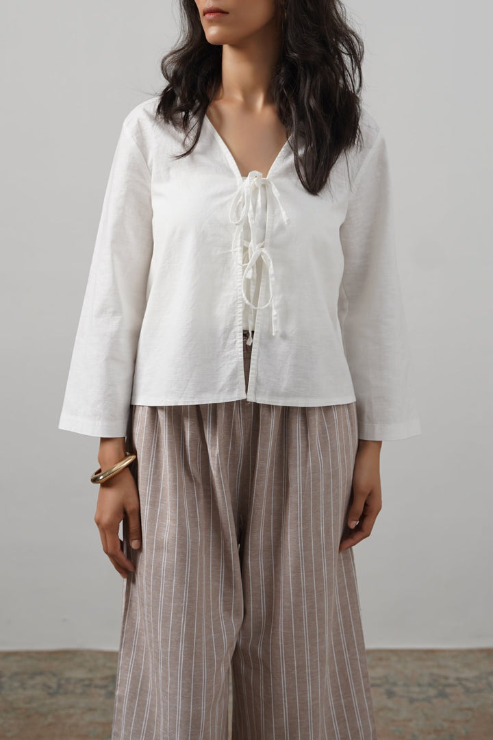 LINEN BOW BLOUSE