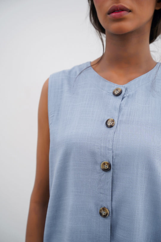 BLUE LINEN SAINT TROPEZ BLOUSE