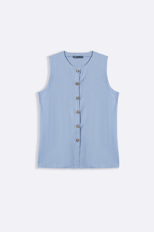 BLUE LINEN SAINT TROPEZ BLOUSE