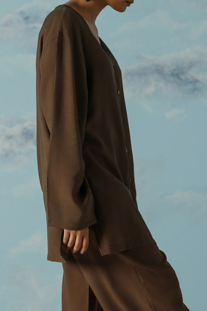 OLIVE FLOWY TEXTURED BLOUSE
