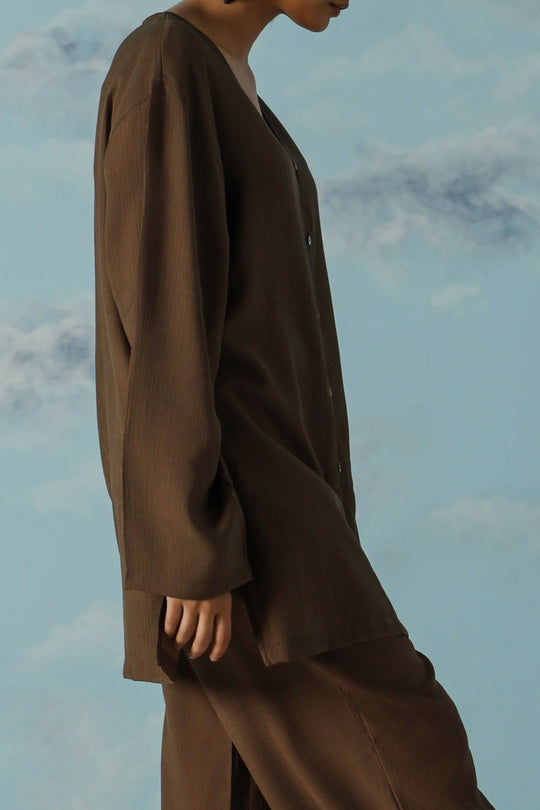 OLIVE FLOWY TEXTURED BLOUSE