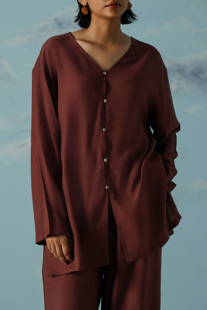 WINE FLOWY TEXTURED BLOUSE