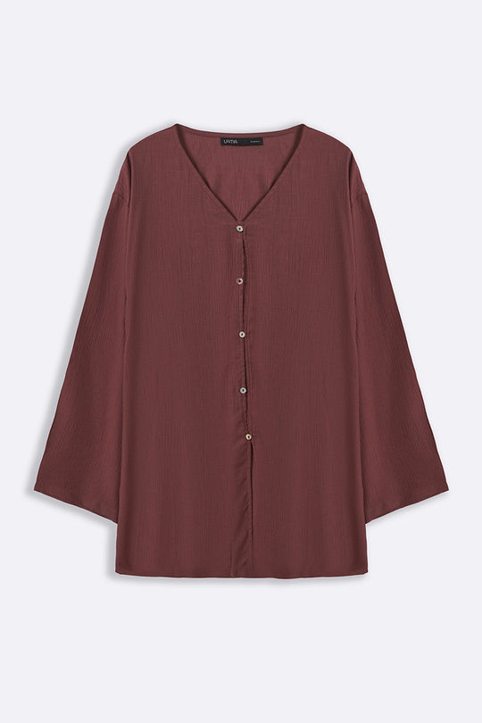 WINE FLOWY TEXTURED BLOUSE