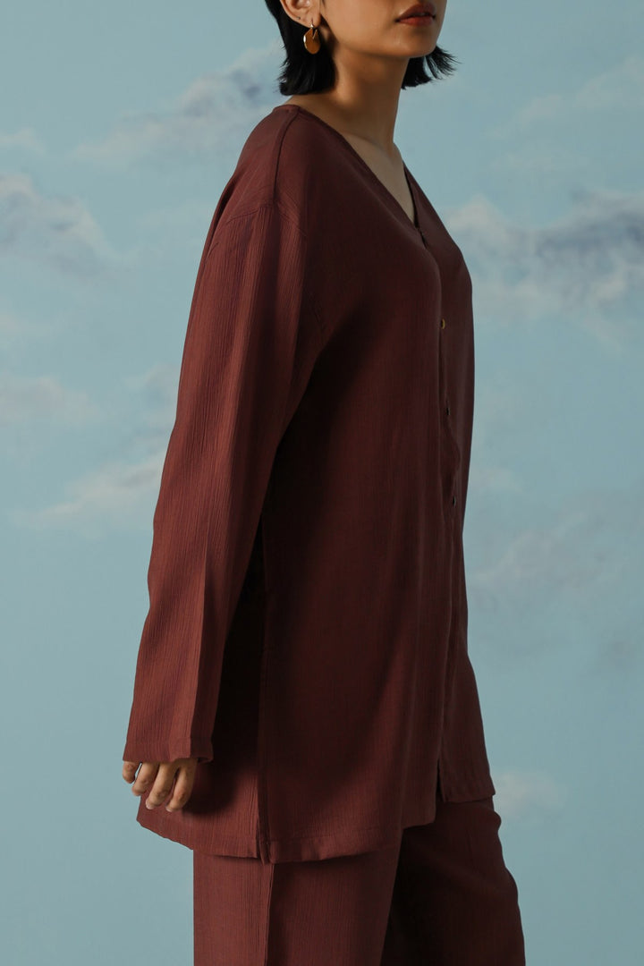 WINE FLOWY TEXTURED BLOUSE