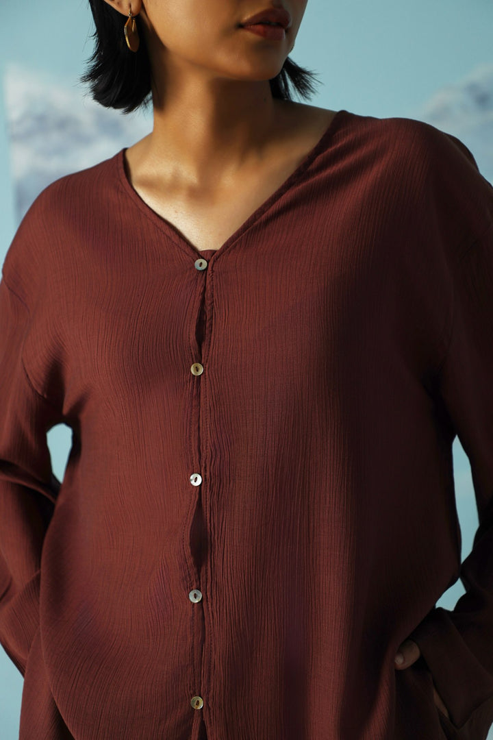 WINE FLOWY TEXTURED BLOUSE
