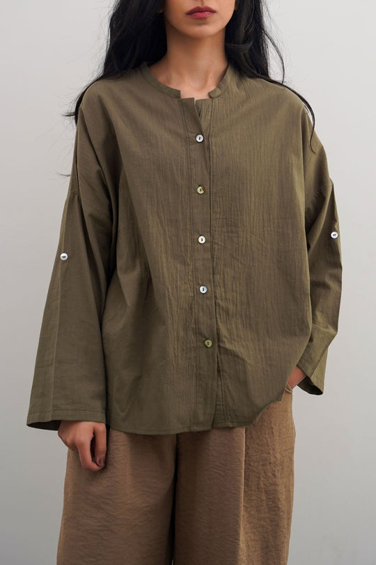 OLIVE FEATHER COTTON BLOUSE