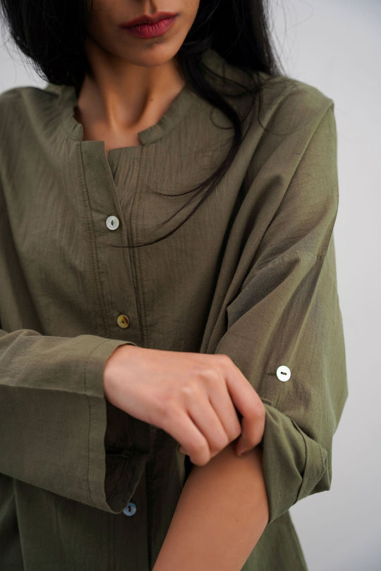 OLIVE FEATHER COTTON BLOUSE