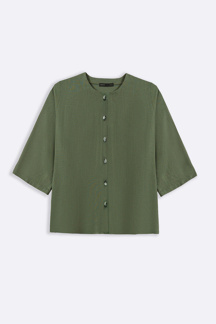 GREEN LINEN BLOUSE