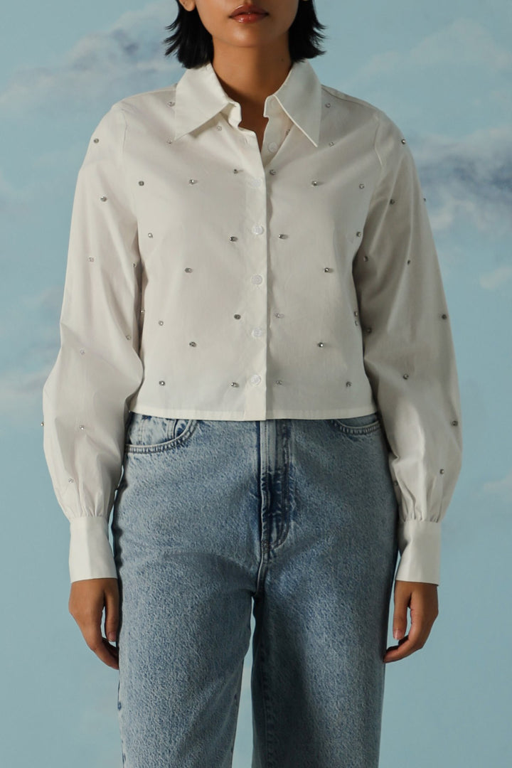 WHITE BOXY DATE NIGHT SHIRT