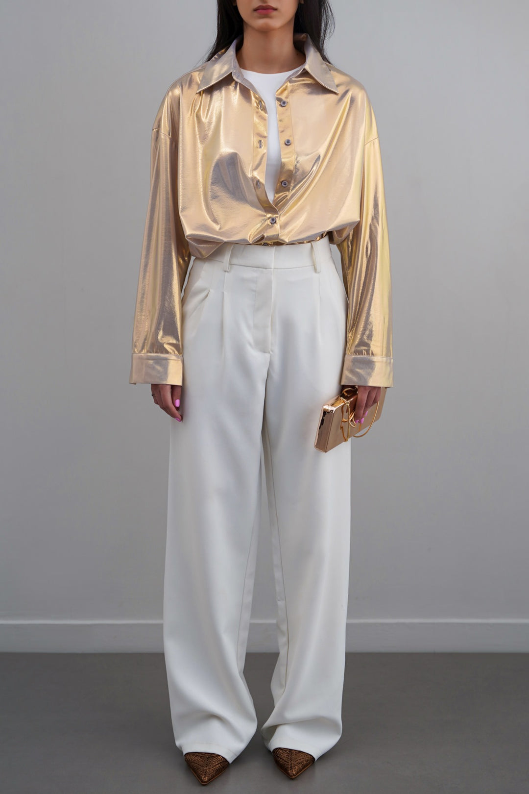LIGHT GOLD RETRO METALLIC SHIRT