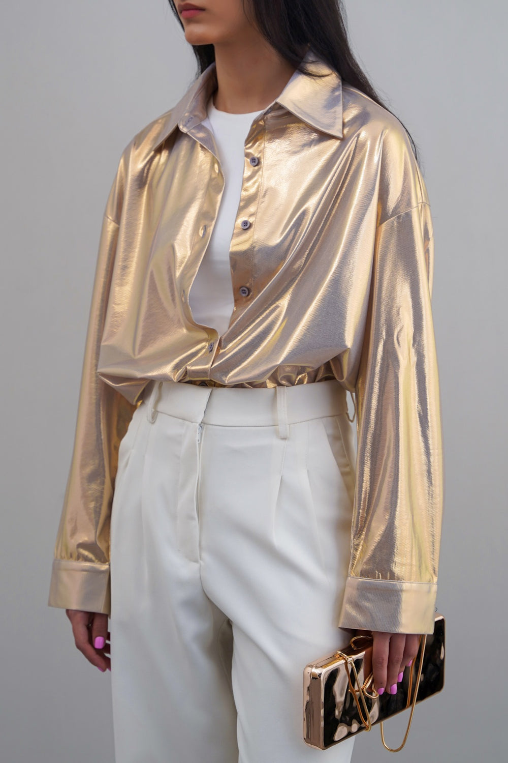 LIGHT GOLD RETRO METALLIC SHIRT