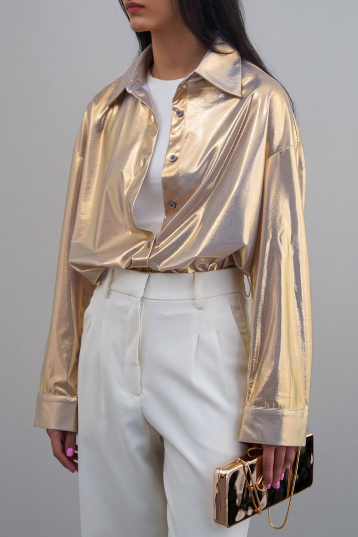 LIGHT GOLD RETRO METALLIC SHIRT