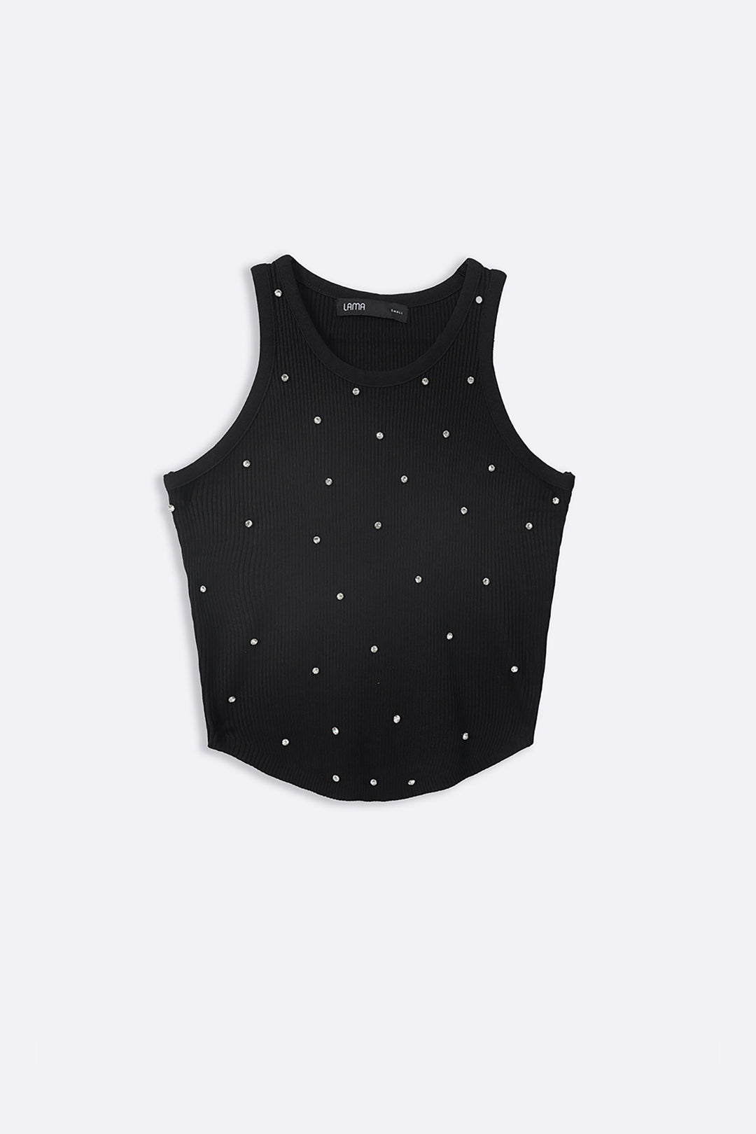 BLACK EMBELLISHED RIBBED TANK