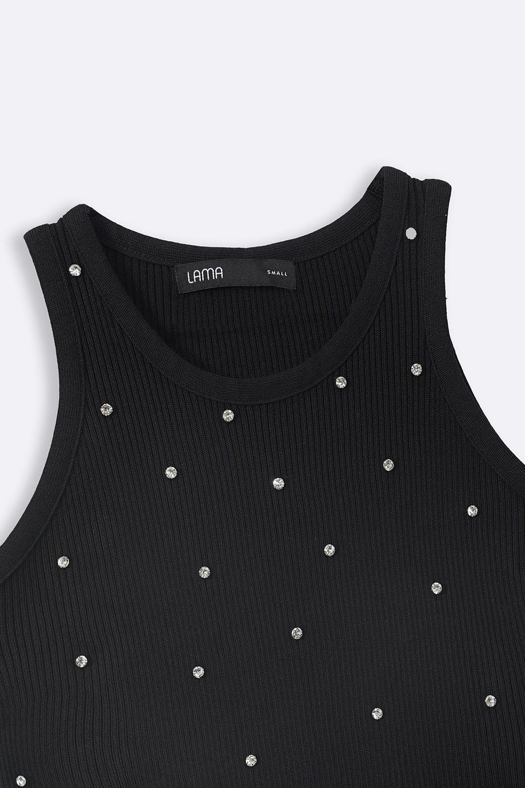 BLACK EMBELLISHED RIBBED TANK
