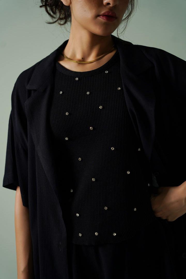 EMBELLISHED RIBBED TANK