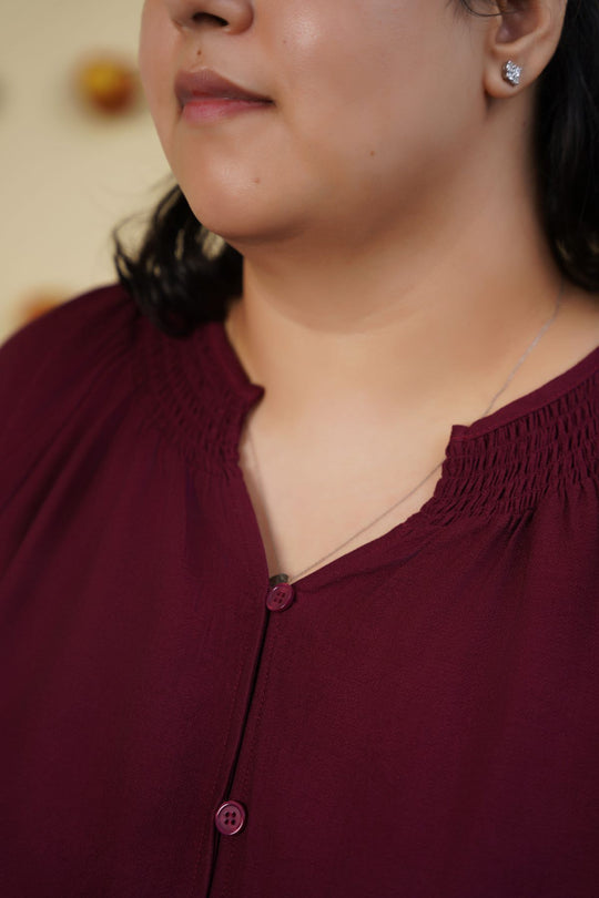 MAROON CURVE SMOCKED BLOUSE