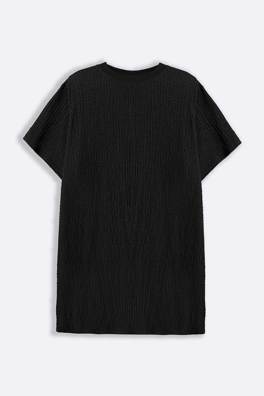 BLACK TEXTURED T-SHIRT TUNIC