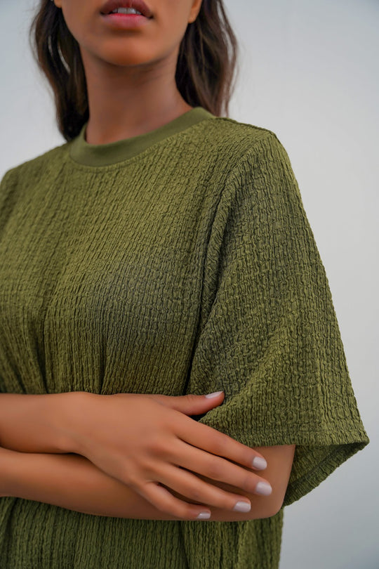 GREEN TEXTURED T-SHIRT TUNIC