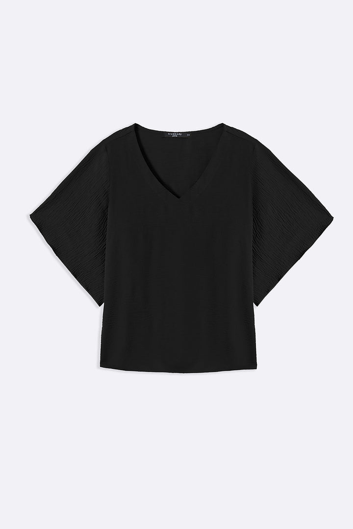 BLACK BATWING FLOWY SHIRT